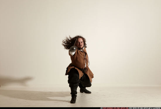 Man Adult Chubby White Fighting with sword Moving poses Army