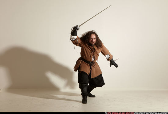 Man Adult Chubby White Fighting with sword Moving poses Army