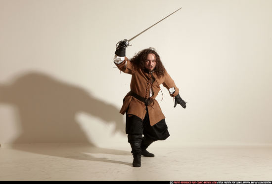 Man Adult Chubby White Fighting with sword Moving poses Army