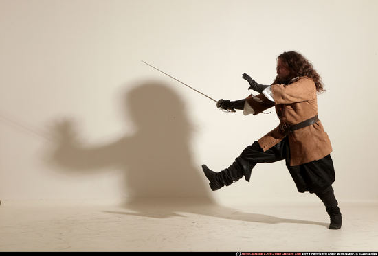 Man Adult Chubby White Fighting with sword Moving poses Army