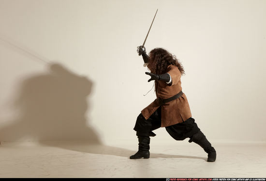 Man Adult Chubby White Fighting with sword Moving poses Army