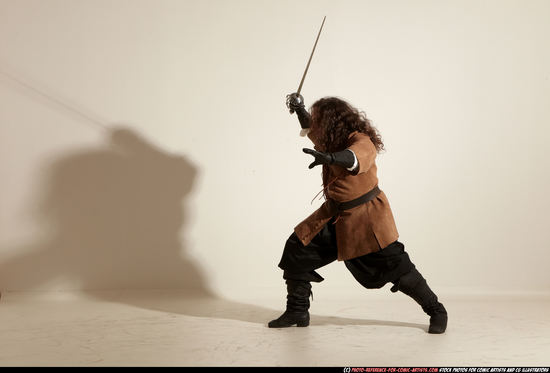 Man Adult Chubby White Fighting with sword Moving poses Army