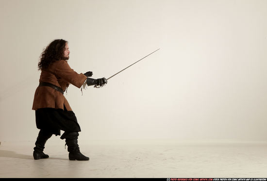 Man Adult Chubby White Fighting with sword Moving poses Army