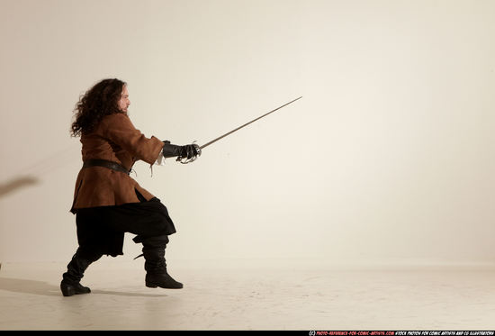 Man Adult Chubby White Fighting with sword Moving poses Army