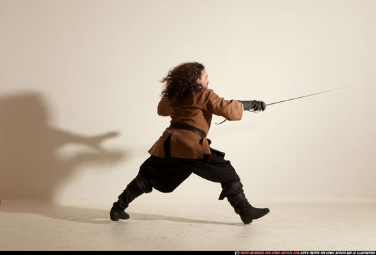 Man Adult Chubby White Fighting with sword Moving poses Army