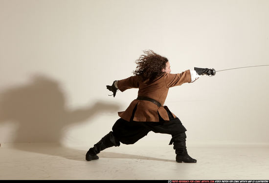 Man Adult Chubby White Fighting with sword Moving poses Army