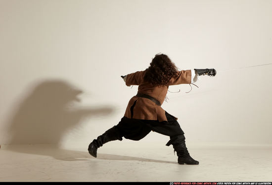 Man Adult Chubby White Fighting with sword Moving poses Army