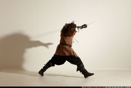 Man Adult Chubby White Fighting with sword Moving poses Army