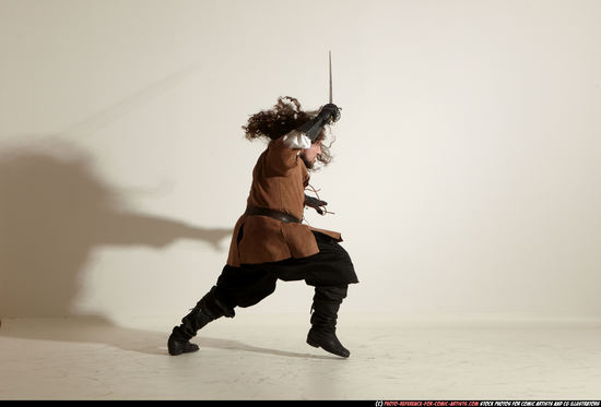 Man Adult Chubby White Fighting with sword Moving poses Army