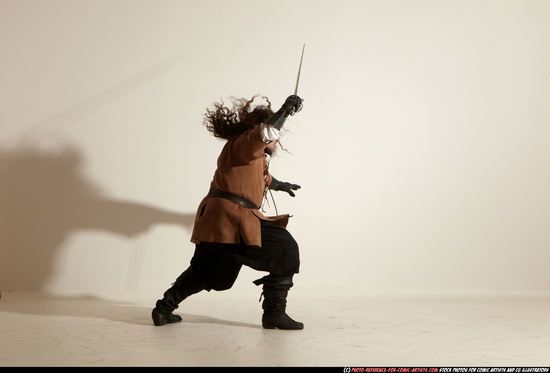 Man Adult Chubby White Fighting with sword Moving poses Army