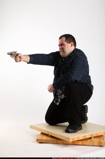 Man Adult Chubby White Fighting with gun Kneeling poses Casual