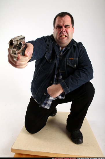 Man Adult Chubby White Fighting with gun Kneeling poses Casual