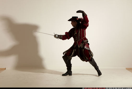 Man Adult Athletic White Fighting with sword Moving poses Army