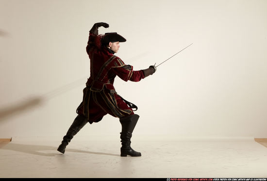 Man Adult Athletic White Fighting with sword Moving poses Army