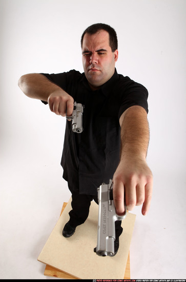 Man Adult Chubby White Fighting with gun Standing poses Casual