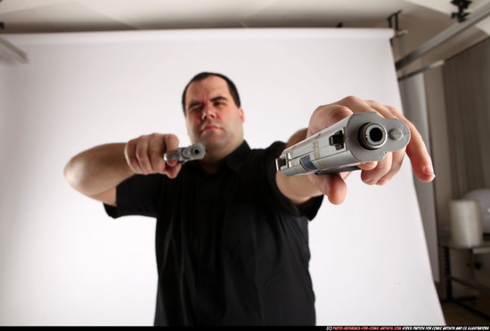 Man Adult Chubby White Fighting with gun Standing poses Casual