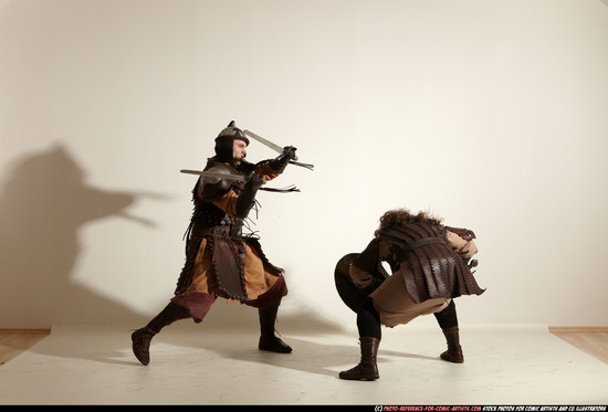 Adult Average White Fighting with sword Moving poses Army Men