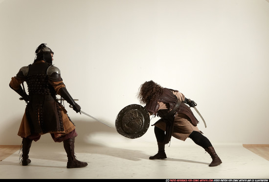 Adult Average White Fighting with sword Moving poses Army Men