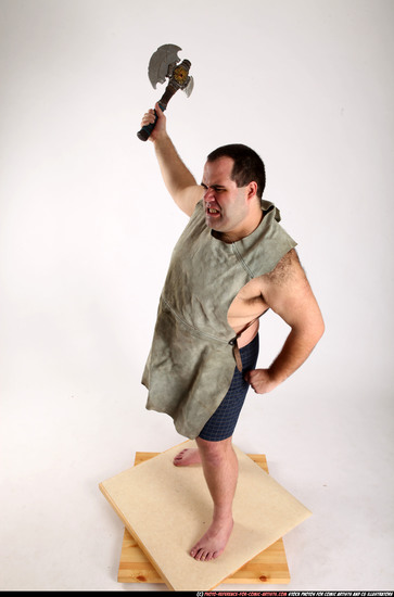 Man Adult Chubby White Fighting with sword Standing poses Army