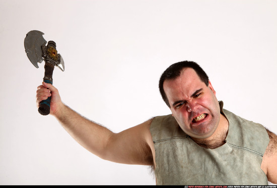 Man Adult Chubby White Fighting with sword Standing poses Army