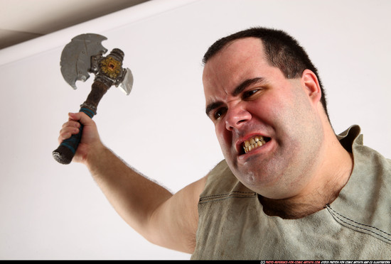 Man Adult Chubby White Fighting with sword Standing poses Army