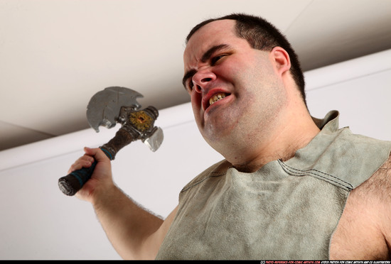 Man Adult Chubby White Fighting with sword Standing poses Army