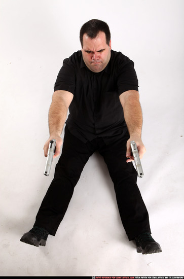 Man Adult Chubby White Fighting with gun Laying poses Casual