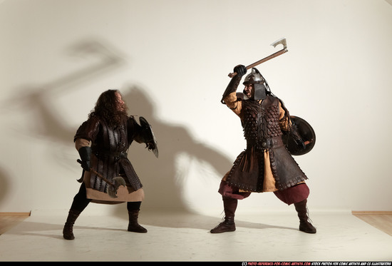 Adult Average White Fighting with sword Moving poses Army Men