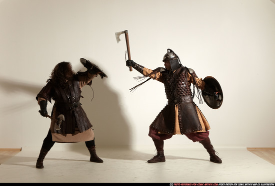 Adult Average White Fighting with sword Moving poses Army Men