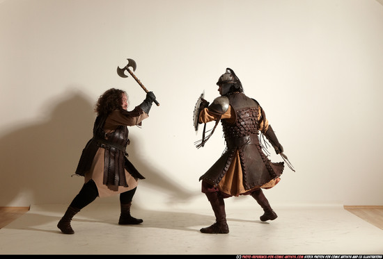 Adult Average White Fighting with sword Moving poses Army Men