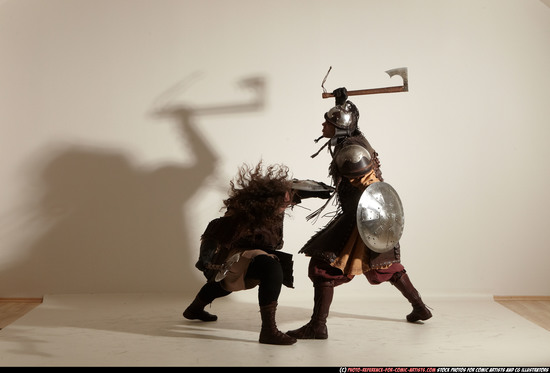 Adult Average White Fighting with sword Moving poses Army Men