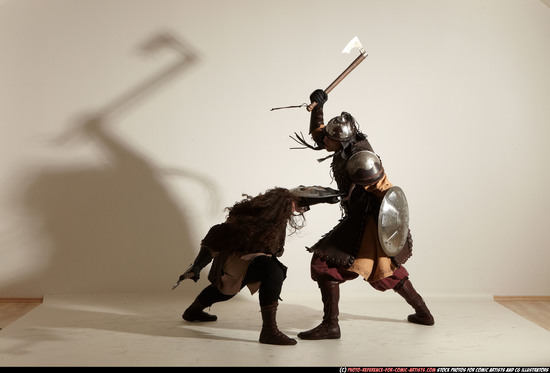 Adult Average White Fighting with sword Moving poses Army Men