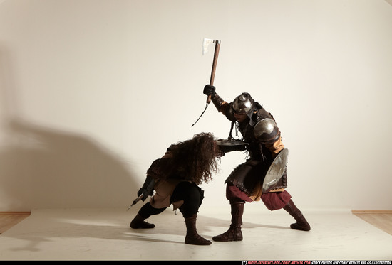 Adult Average White Fighting with sword Moving poses Army Men