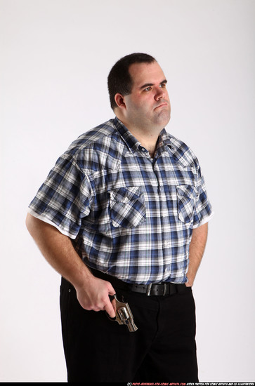 Man Adult Chubby White Fighting with gun Standing poses Casual