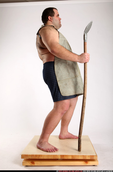 Man Adult Chubby White Fighting with spear Standing poses Underwear