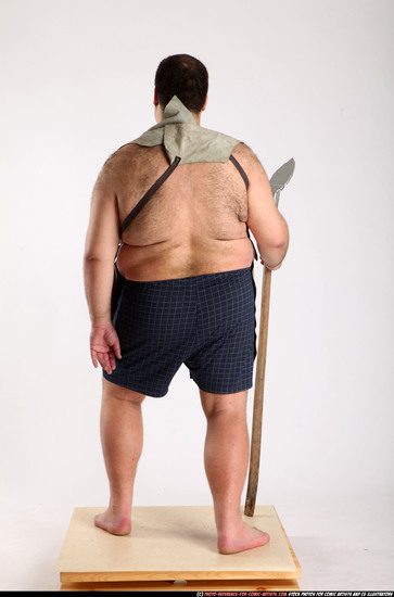 Man Adult Chubby White Fighting with spear Standing poses Underwear