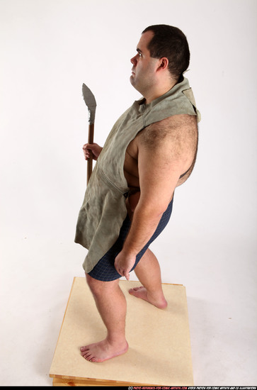 Man Adult Chubby White Fighting with spear Standing poses Underwear