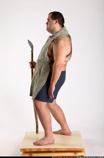 Man Adult Chubby White Fighting with spear Standing poses Underwear