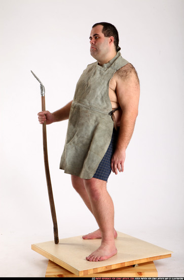 Man Adult Chubby White Fighting with spear Standing poses Underwear