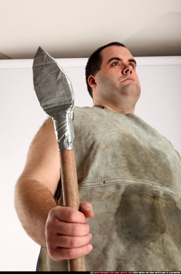 Man Adult Chubby White Fighting with spear Standing poses Underwear