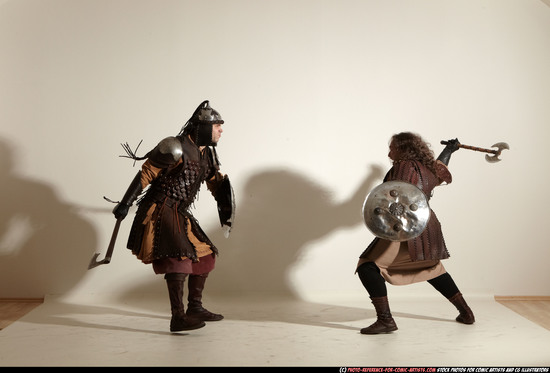 Adult Average White Fighting with sword Moving poses Army Men