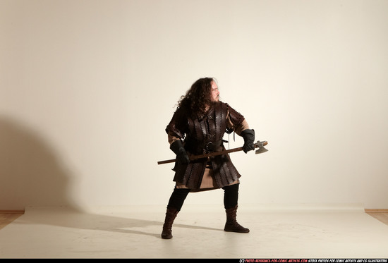 Man Adult Chubby White Fighting with sword Moving poses Army