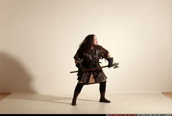 Man Adult Chubby White Fighting with sword Moving poses Army