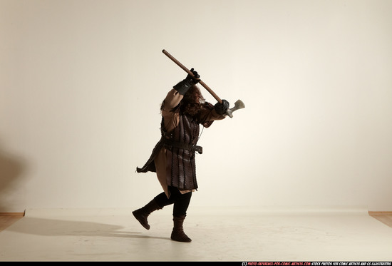 Man Adult Chubby White Fighting with sword Moving poses Army