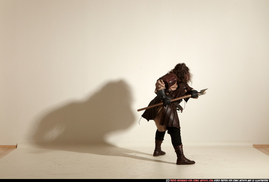 Man Adult Chubby White Fighting with sword Moving poses Army