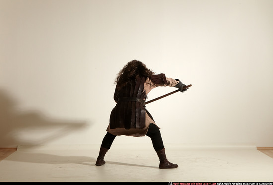 Man Adult Chubby White Fighting with sword Moving poses Army