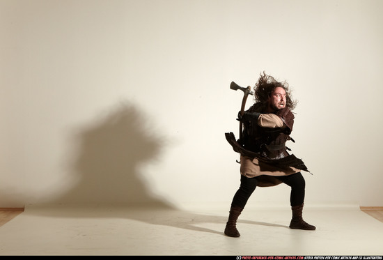 Man Adult Chubby White Fighting with sword Moving poses Army