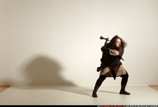 Man Adult Chubby White Fighting with sword Moving poses Army