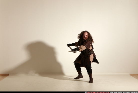 Man Adult Chubby White Fighting with sword Moving poses Army