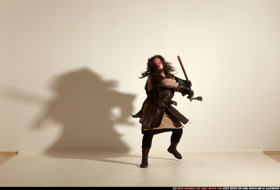 Man Adult Chubby White Fighting with sword Moving poses Army